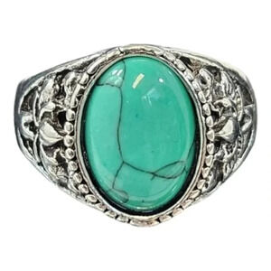 Size 11 Green Oval Filigree Detail Fashion Ring 11D